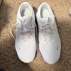Puma White Sneakers with Purple and Pink Accents